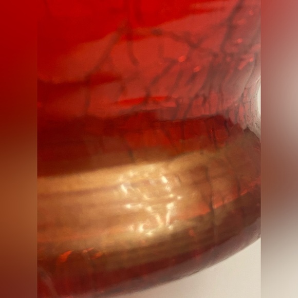 Vintage Red Crackle Glass Hurricane Vase Hand Painted Christmas Poinsettias 6” - Picture 8 of 12